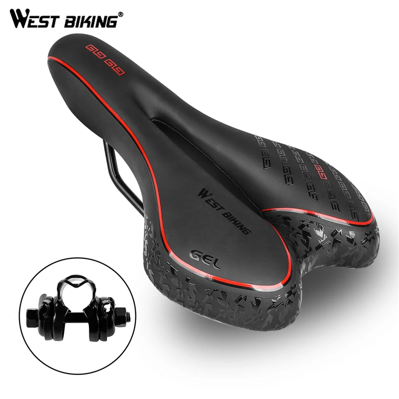 WEST BIKING PU Leather Bike Saddle Shockproof Waterproof Soft Cycling Seat Hollow Comfortable Mountain MTB Road Bicycle Saddle
