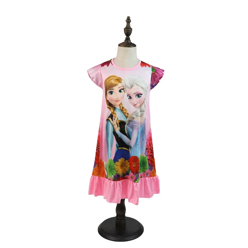 Новая модель: 2 принцесс Анны и Эльзы для девочек платье Ночная рубашка, пижамы для детей пижамы с коротким рукавом ночная рубашка детское домашнее платье Для детей, на лето, одежда для сна
