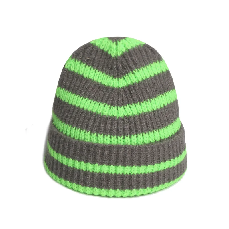 Beanies/детская шапка, милые зимние теплые Детские Полосатые однотонные вязаная шапочка для малыша черепица шерсть, теплые шапки для мальчиков и девочек, шапочки, шапка - Цвет: B
