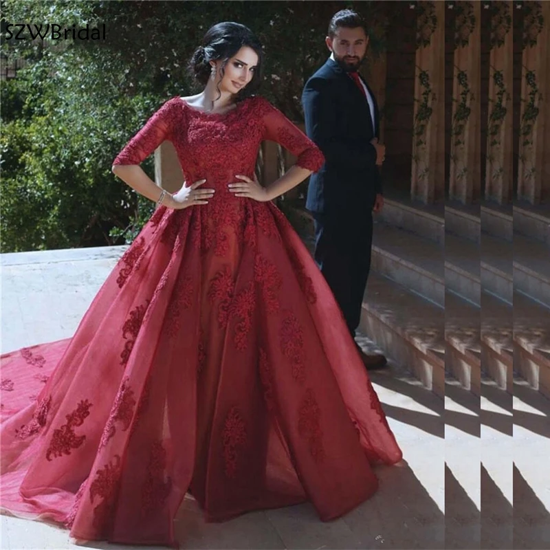 New Arrival O Neck Burgundy Evening dress robe soiree dubai Arabic Formal Party Avondjurk abendkleider 2021 | Свадьбы и торжества