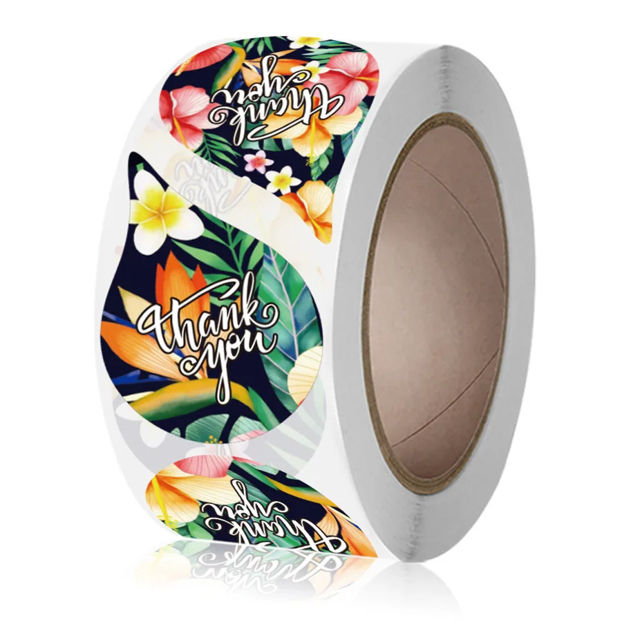 

6 Beautiful Designs Raindrop Plant Floral Thank You Sticker Sealing Label 500pcs for Business Order Bouquets Gift Wraps Envelope