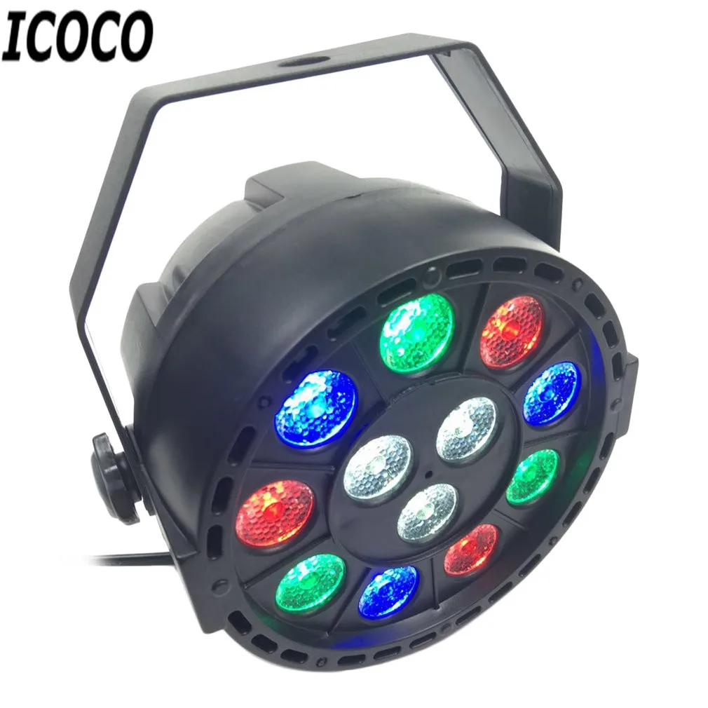 

ICOCO 12*1W LED Flat Plastic RGB LED Stage Light 4 Control Model Lighting for Party Bar KTV Flash Deal Sale for US/EU/AU/UK Plug