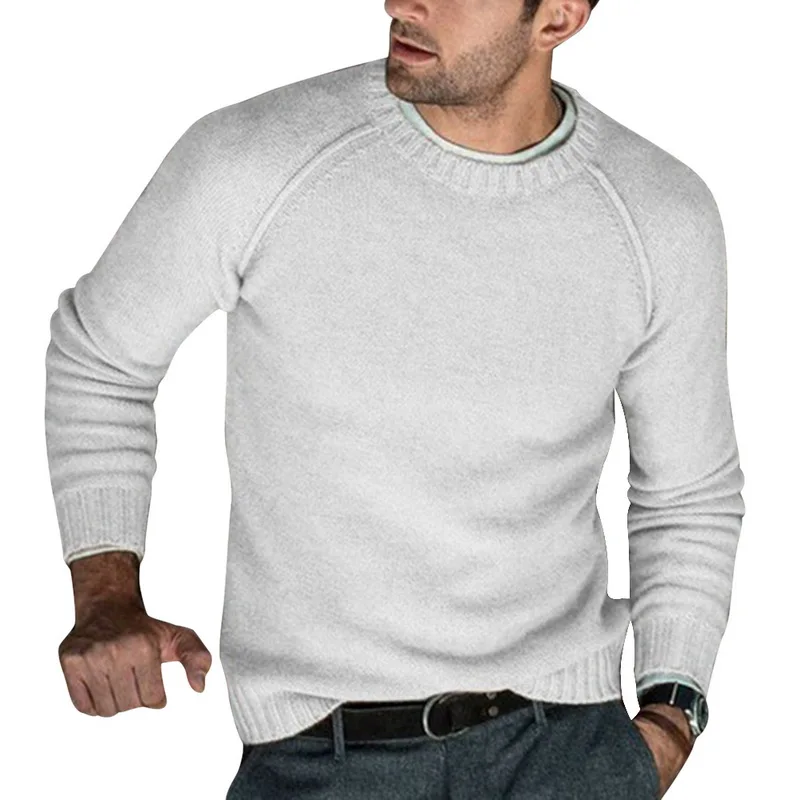 Мужские модные осенне-зимние теплые шерстяные вязаные пуловеры, мужские однотонные мягкие облегающие Повседневные свитера с длинным рукавом, новинка - Цвет: 5