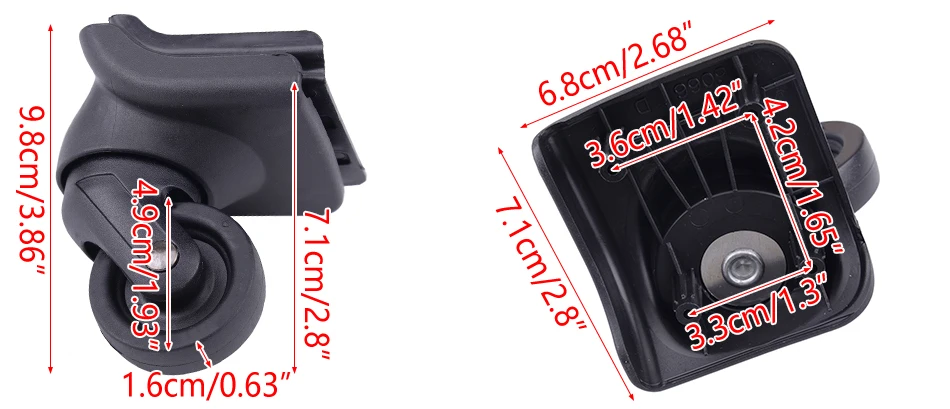 2/4 PCS ABS Gepäck Koffer 360 Spinner Vorne hinten Räder Ersatz Lenkrolle Ersatz W044 mit Schraube – Detail 1