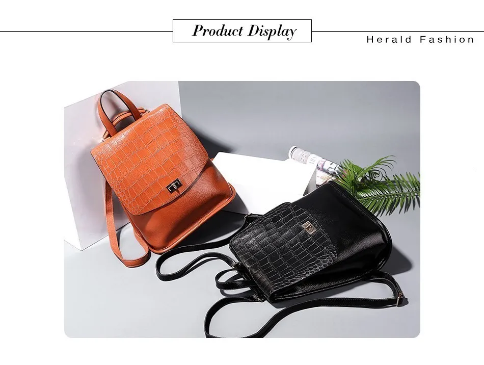 Herald Fashion Women Backpack High Quality Leather Shoulder Bag Girl's Student Bag Female Large Capacity Multifunctional Bag
