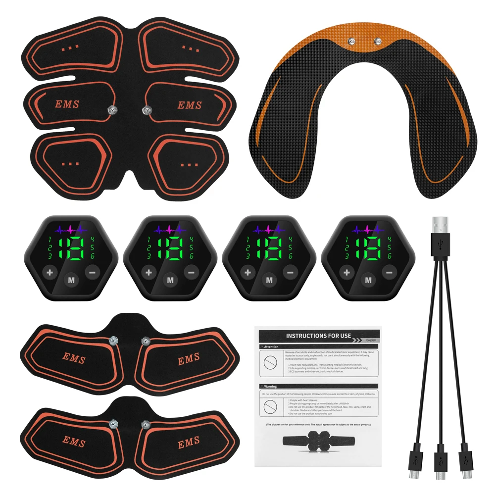 Muscle Stimulator USB/Battery Muscle Stimulator EMS Abdominal Hip Trainer LCD Display Toner Abs FitnessTraining Home Gym Weight Loss Body Slimming