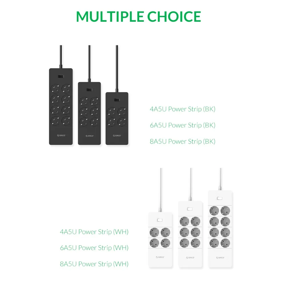 ORICO, электрическая розетка, штепсельная вилка европейского стандарта, удлинительная розетка, защита от перенапряжения, европейская силовая лента с 5x2. 4A, USB, супер зарядное устройство, порты
