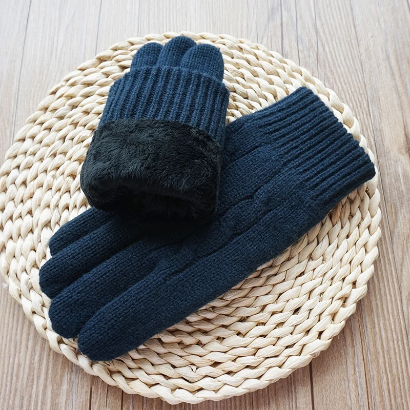 High Quality Fashion Men Touch Screen Gloves Male Velvet Thick Winter Knitted Warm Wool Gloves outdoor Driving Mittens