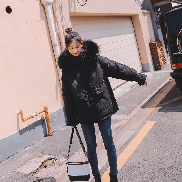 

2019 Autumn And Winter New Style Online Celebrity Casual CHIC down Jacket Women's Korean-style INS Workwear Coat Hooded Cotton-p
