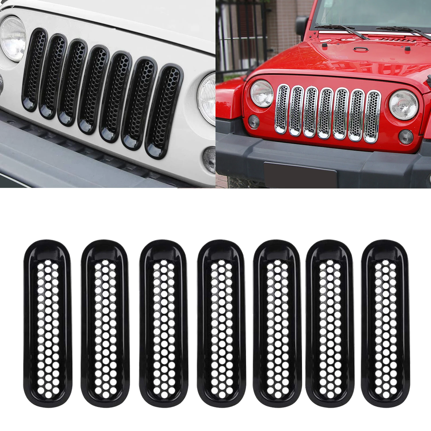 

7pcs Front Grill Mesh Auto Car Chrome Grille Insert Honeycomb Cover ABS Accessories for Jeep Wrangler JK 2007-2017