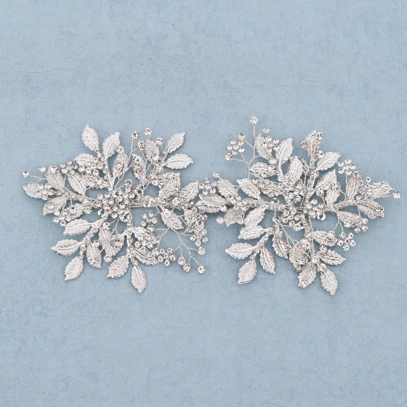 Silver Leaf Rhinestone Flower Bridal Headband Wedding Hair Jewelry Bride Tiara Headband For Women's Accessories Headwear