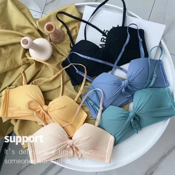 

New Products 2020 Adjustable Playful Bow Paper Bra Japanese Korean Small Bust Gathering No Steel Ring Girl'S Underwear Summer