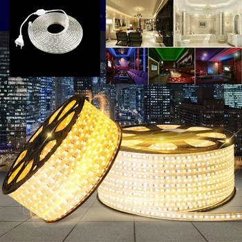 

Waterproof LED Strip 220V IP67 Waterproof 120LEDs/M SMD 3014 Flexible Light + 4A Plug For outdoor garden tape rope
