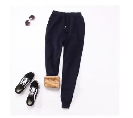 Women Pants Winter Thick Lamb cashmere Warm Harem Pants Long Trousers Female Elastic waist Casual Sweatpants Plus Size 2XL - Цвет: Темно-синий