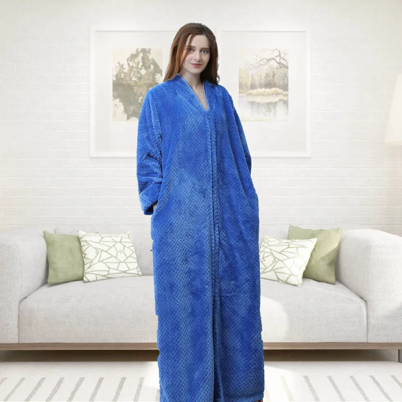 Women Blue Robe Утолщенный зимний женский фланелевый Халат, теплая ночная рубашка для влюбленных пар, банное платье, одежда для сна, Мужская большая ночная рубашка, свободный парный Халат - Цвет: Women Blue Robe