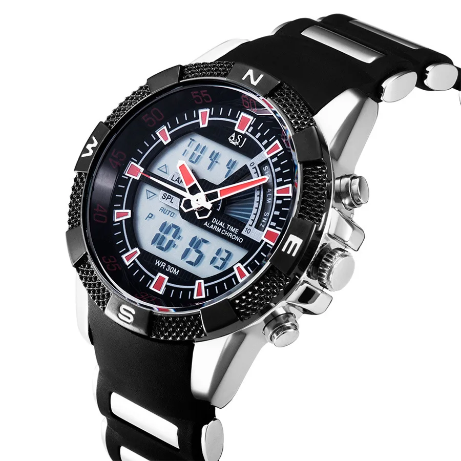

ASJ Watch Multi-functional Date Seconds Waterproof Back Lamp Night Light Hands Dual Display Sports Electronic Watch MEN'S Watch