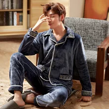 Осень-зима, мужская пижама, коралловый флис, пижама, Мужская одежда, фланелевая утолщенная теплая одежда для сна, домашняя одежда размера плюс XXXL