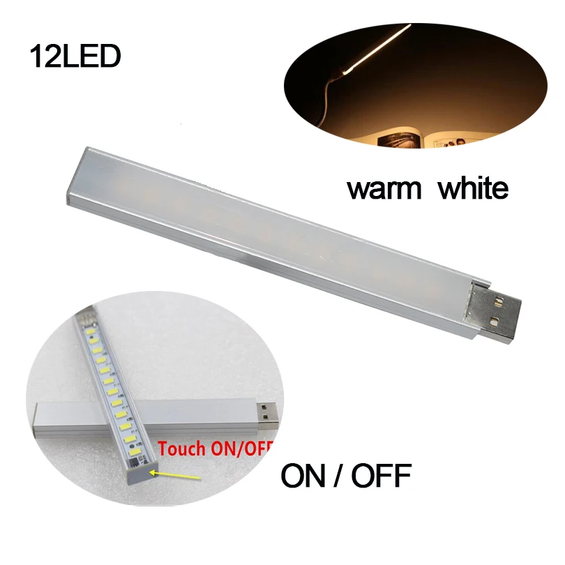 12led Touch warm Мини Портативная светодиодная USB 5 в 3 8 12 24 светодиодный светильник SMD 5730 настольная лампа книга фонарик ночник для внешнего аккумулятора ноутбука кемпинг - Испускаемый цвет: 12led Touch warm