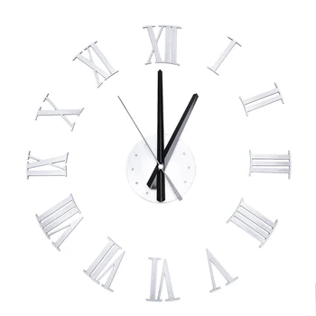 

DIY Luxury 3D Roman numerals Wall Clock Large Size Home Decoration Art Clock HOT(color:silver)