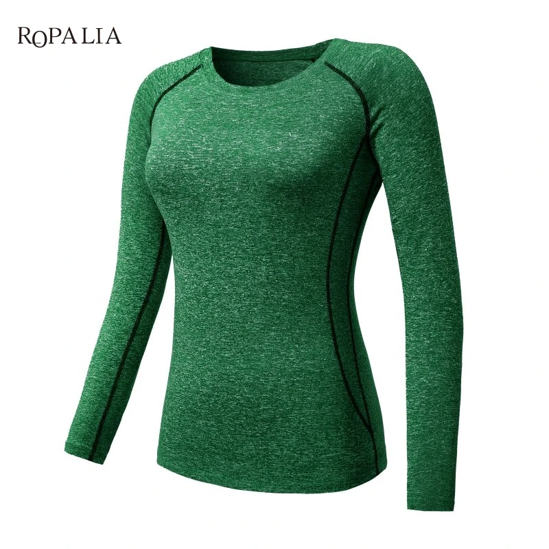 Women Compression Long Sleeve T-Shirts Casual Clothes Tights Long Sleeve Quick Dry Thermal Base Layer Tops 1 - Цвет: Зеленый