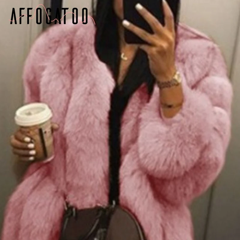 Affogatoo Fashion thick faux fur coat women Elegant Luxury autumn winter female warm overcoats furry jacket ladies plus size 5XL