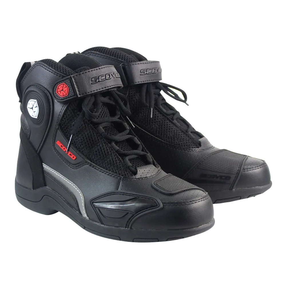 MT015-Black SCOYCO/мужские мотоциклетные ботинки; обувь в байкерском стиле; Moto Protion Botas; ботинки для мотокросса; байкерские гоночные ботинки для верховой езды - Цвет: MT015-Black