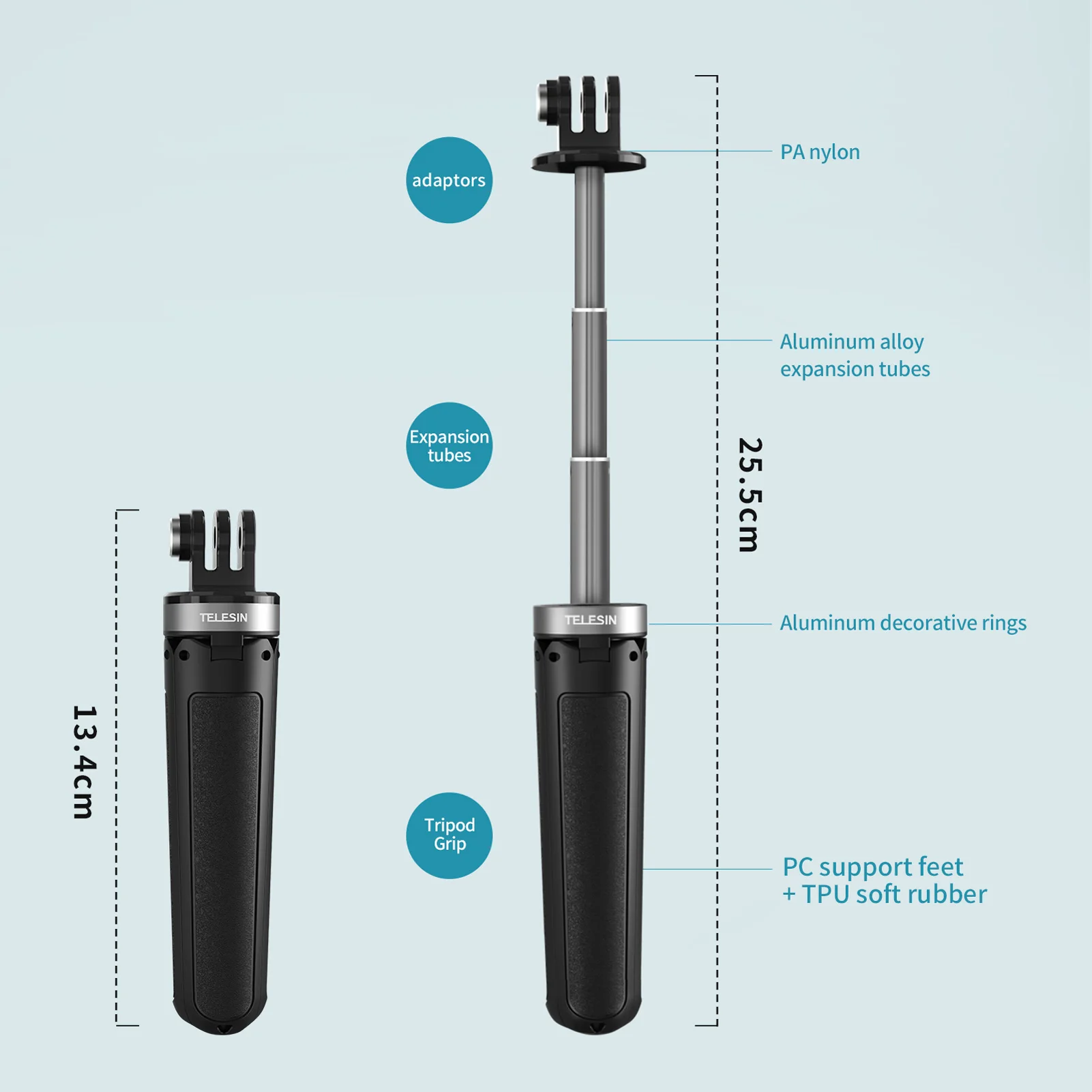 TELESIN GP-MNP-092-X Mini Action Camera Extendable Selfie Stick Tripod  Photography Desktop Stand for GoPro/ Insta360 One R _ - AliExpress Mobile