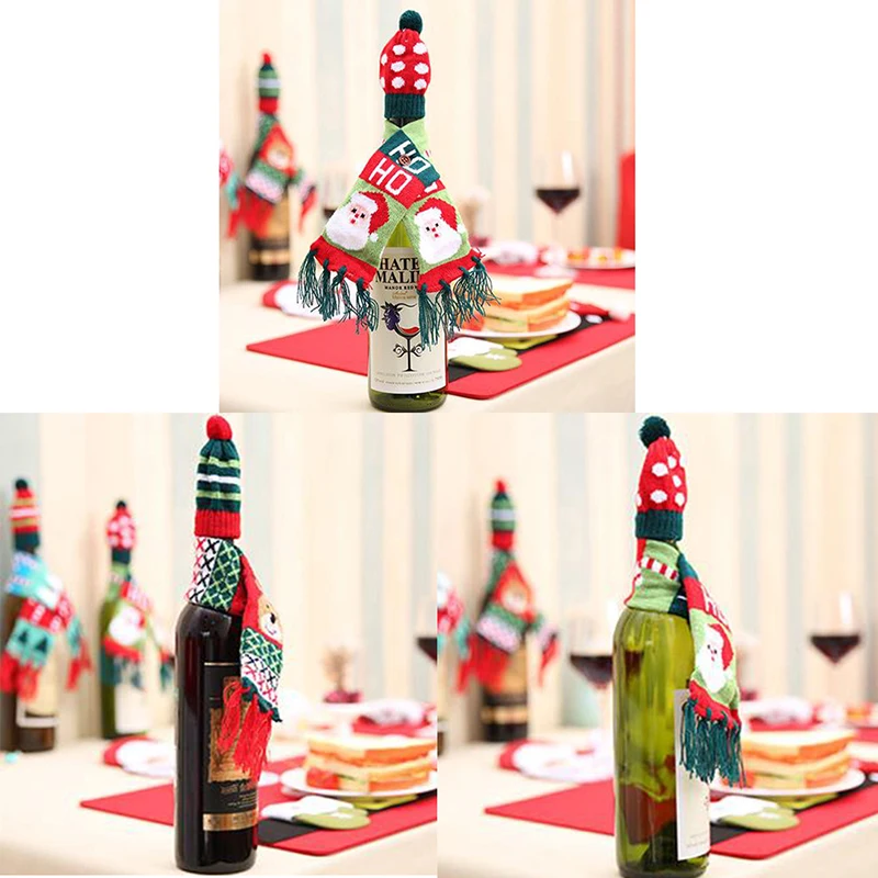 Рождественская елка Санта Клаус Лось крышка бутылки вина подарок Рождество Navidad год обеденный стол декоры
