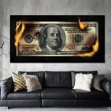 

Burning Dollar Modern Art Canvas Inspirational Posters And Prints Creative 100 Dollars Picture Living Room Wall Decor Painting