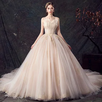 

Elegant Flowers Lace Princess Wedding Dress 2019 Beading Appliques Vintage Bride Dresses Robe De Mariage