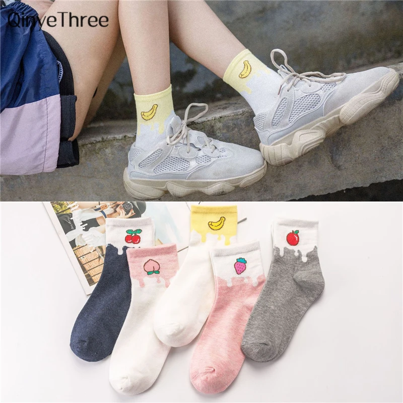 

New women fashion summer fresh fruit art socks soft warm cotton tube socks Harajuk Banana Peach Apple Strawberry Cherry sox
