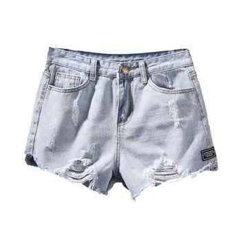 

2020 High Waist Sexy Frayed Hem summer wind female blue denim shorts women worn loose burr hole jeans shorts for girl tassel