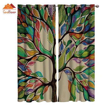 

Retro Colored Life Tree Window Curtains Living Room Outdoor Fabric Drapes Curtain Home Decor