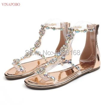 

Women Transparent Sandals Comfort Women Shoes Rhinestones Flat Sandals Crystal Sandalias Ladies Shoes Woman Sandalie Female Shoe