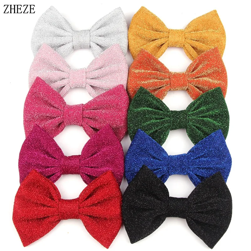 

10 шт./лот 5 ''большой блестящий бант для повязки на голову, заколки для волос, Детские аксессуары для волос, блестящие заколки для волос для девочек на Рождество, фестиваль