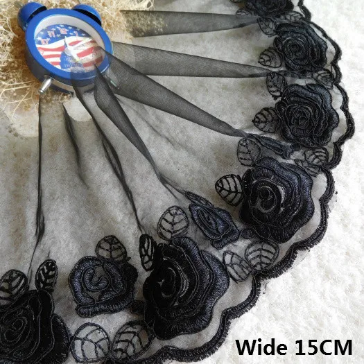 

15CM Wide Luxury Black Venise Embroidered 3d Rose Lace Appliques Ribbon Dress Garment Guipure DIY Clothing Sewing Supplies