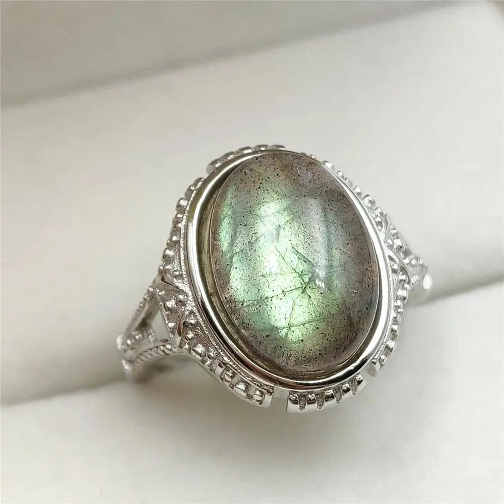 100% Natural Labradorite Ring 14x10mm Blue Light Moonstone Gift Luxury ...