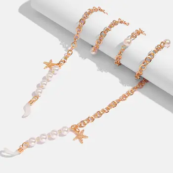 

Flatfoosie Exquisite Glasses Chain Gold Color Star Imitation Pearl Fashion Eyeglass Chain Elegant Temperament Eyeglass Lanyard