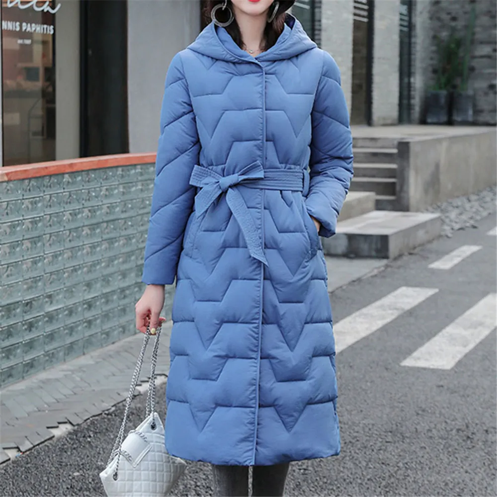 

Thicken Winter Women Jacket Long Hooded Cotton Padded Female Coat Belt High Quality Warm Outwear Parka Manteau Femme OverCoat
