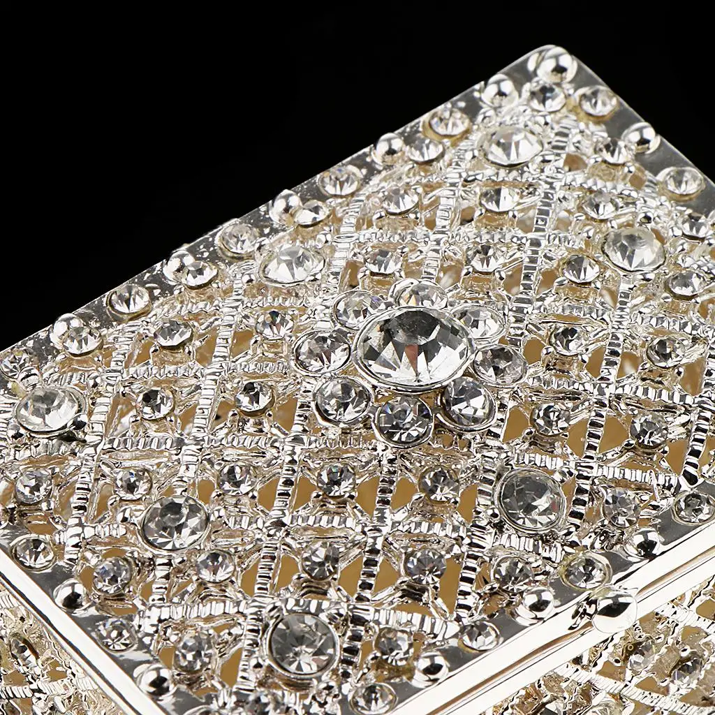 Rhinestone Hollow Storage Box silver color Plated Trinkets Magnet Clasp Case Wedding Gift Room Decorations