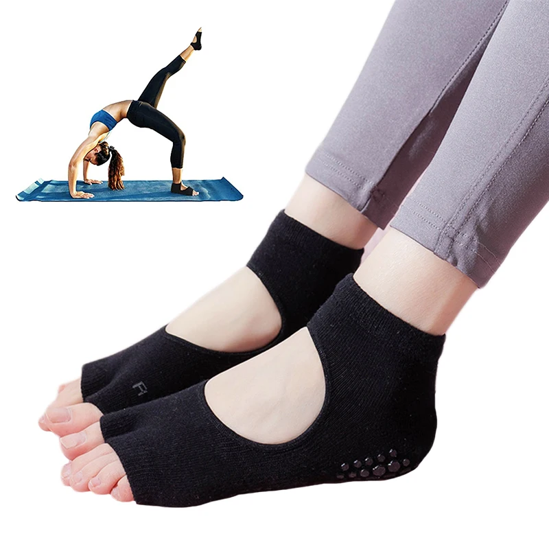 

1 Pair Yoga Socks for Women Non Slip Toeless with Grip for Pilates Barre Ballet Dance Fitness Sport Sock Cotton Dance Slippers