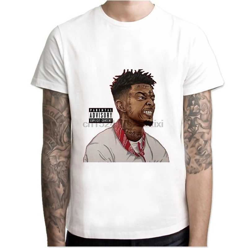 21 Savage Футболка мужская для мальчиков летняя белая Молодежная с круглым вырезом