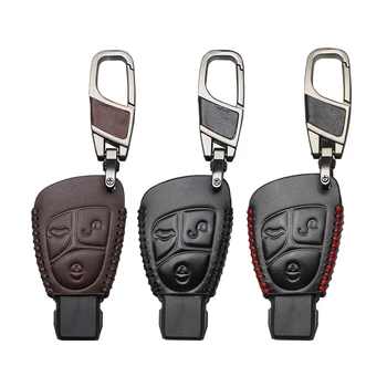 

Genuine Leather Car Key Case Cover For Mercedes Benz W203 W204 W205 CLA AMG GLA SLK CLK W177 W176 w213 Key Ring Bag Accessories