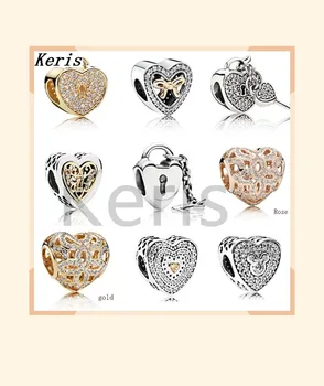 

High Quality Reproduction 1:1 100%925 Pure Silver New Style Multi-Style Heart Lock DIY Bracelet String Beads Free Package