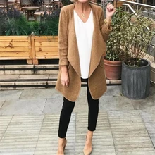 Осенний женский длинный рукав негабаритный Свободный вязаный свитер шерстяное мешковатое пальто кардиган внешняя одежда кофта трикотажная верхняя одежда