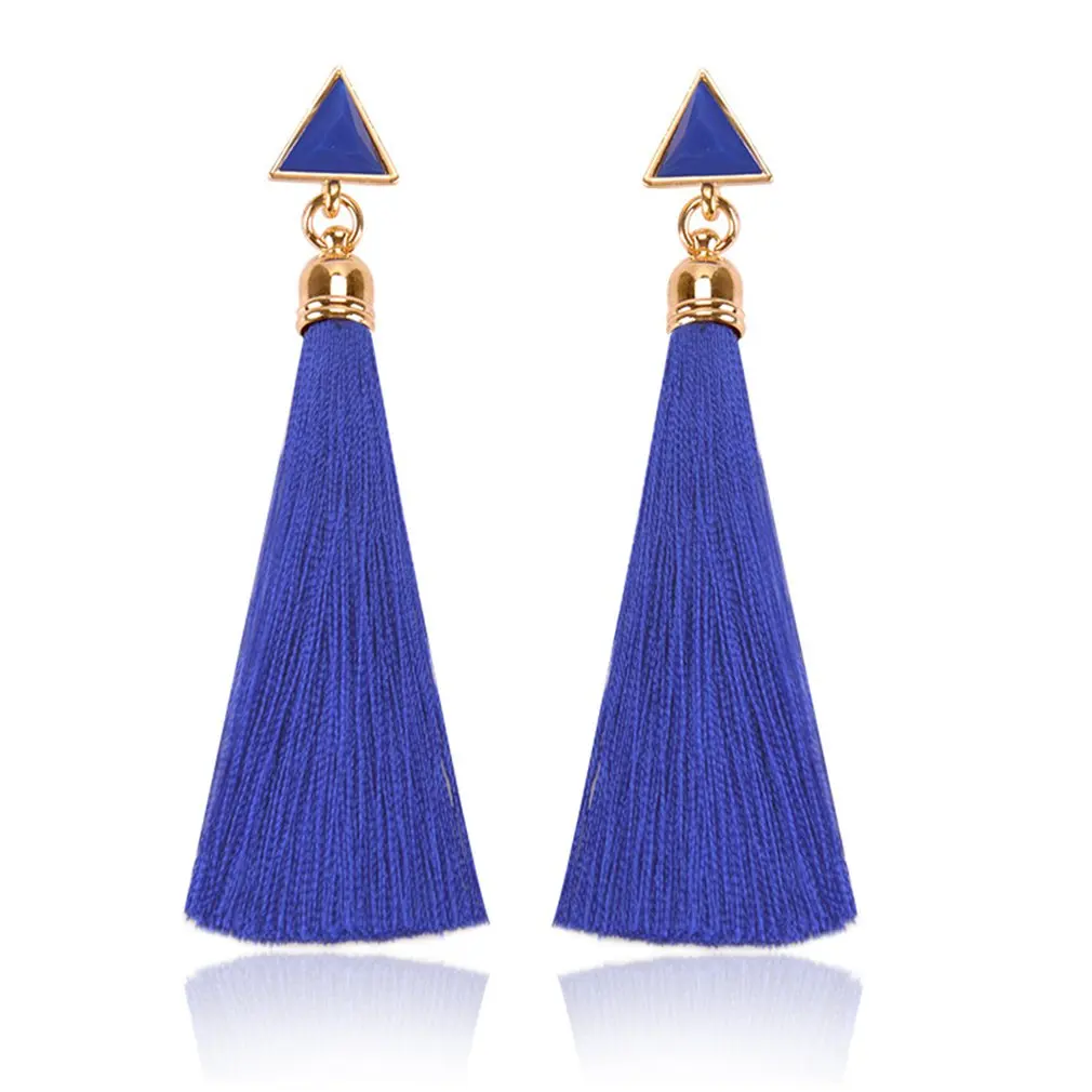 

Bohemian Crystal Long Tassel Earrings Black Blue Red Pink Silk Fabric Drop Dangle Earrings Women Jewelry For Party Beach