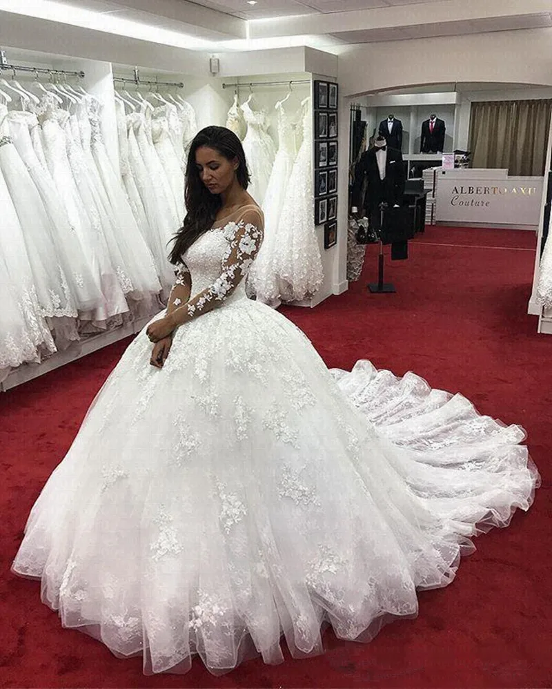 Sexy Illusion Ball Gown Wedding Dress 8 Chapel Train Lace Appliqued Plus  Size Wedding Bridal Gown