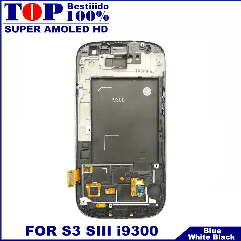 Протестированный AMOLED ЖК-экран сенсорный дигитайзер для samsung Galaxy S III S3 i9300 с рамкой Замена закаленное стекло