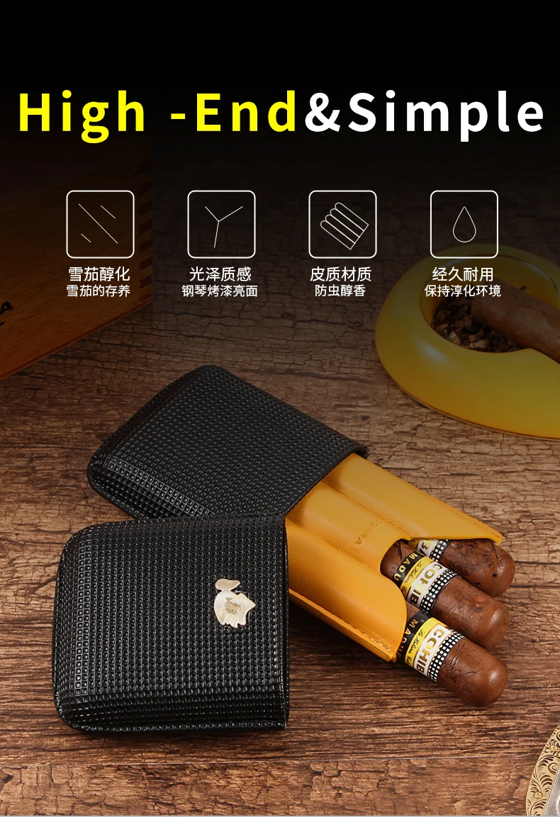 COHIBA гаджеты, кожаный чехол для сигар, держатель для путешествий, портативный, 3 трубки, мини-коробка для сигар, подходит для Кубы, аксессуары для сигар