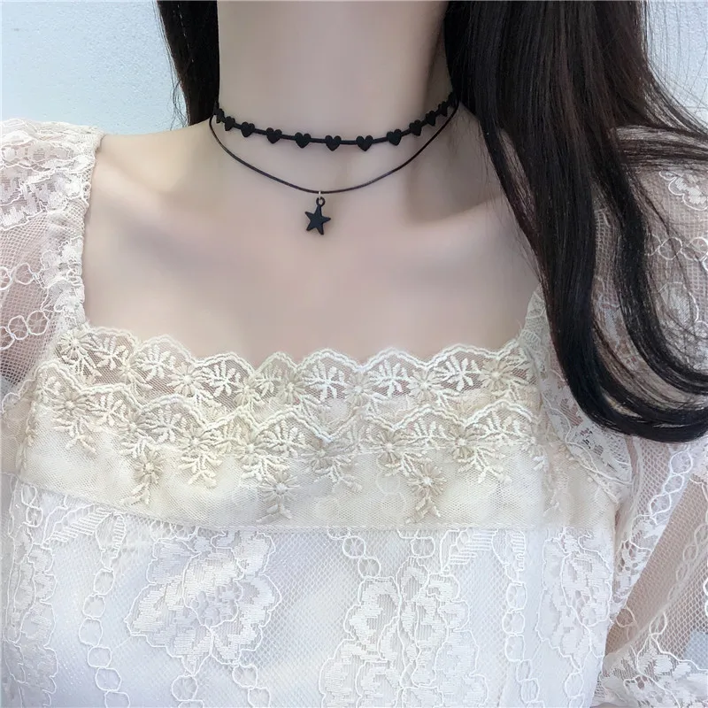 

fashion double line pentagram collar chain rope chain clavicle love female